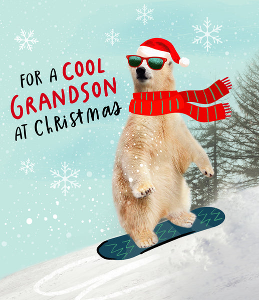 Grandson Christmas card - fun polar bear