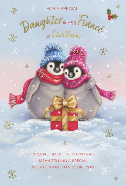 Daughter and fiancé Christmas card - cute penguin couple