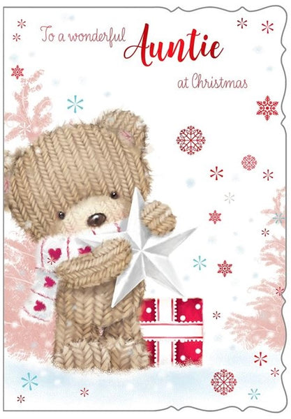 Auntie Christmas card - cute bear with star