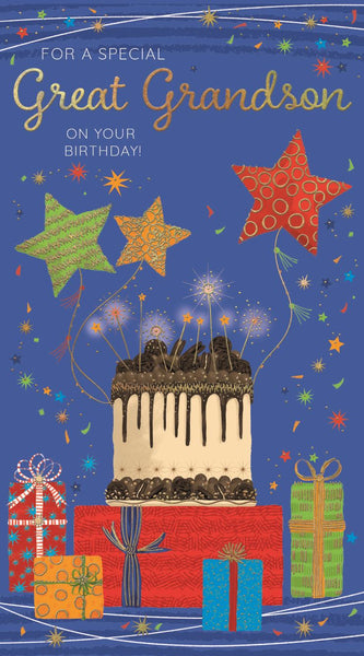 Great Grandson birthday card - birthday cake and balloons