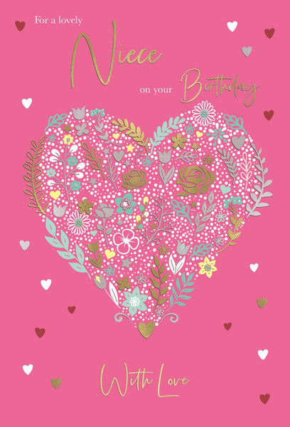 Niece birthday card -floral heart