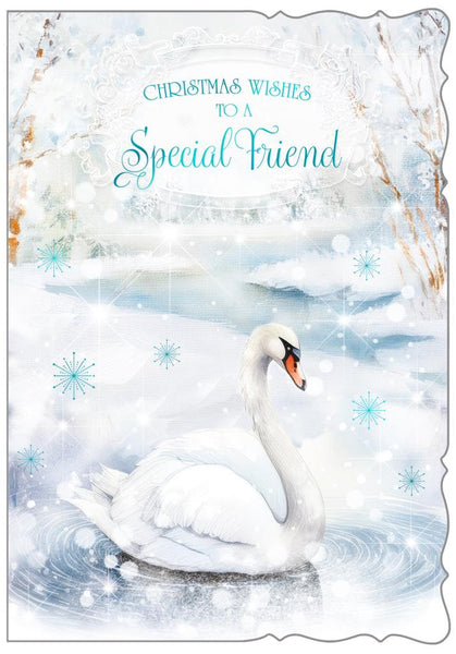 Special friend Christmas card - winter swan