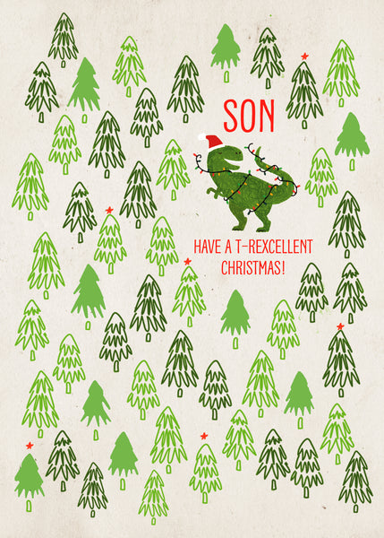Son Christmas card - funny dinosaur