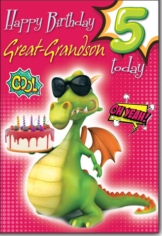 Great-Grandson 5th birthday card- party dragon