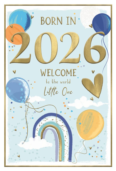 Baby boy birth congratulations card- born in 2026