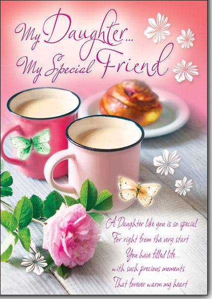 Daughter Birthday Card | Butterfly & Flowers Design | Glitter Finish | Long Sentimental Verse