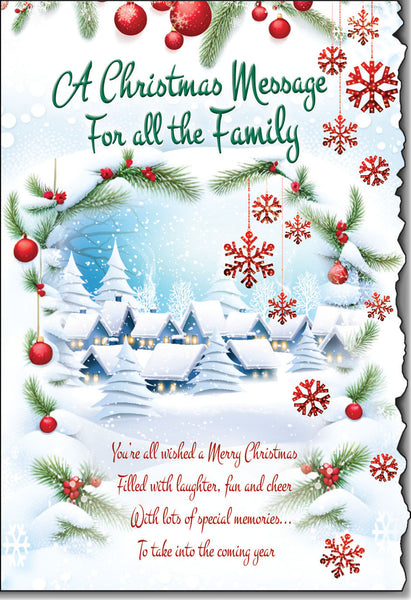 To All the family Christmas card - festive scene