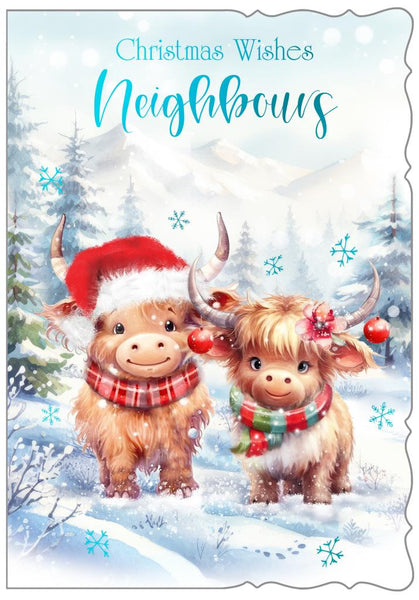 Neighbours Christmas card - cute highland cows