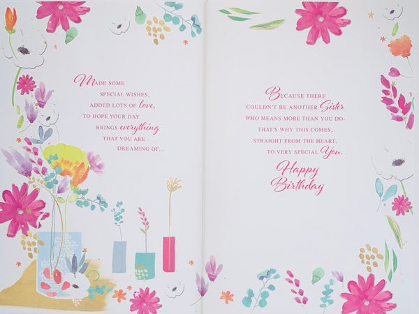 Sister birthday card-flowers, long verse