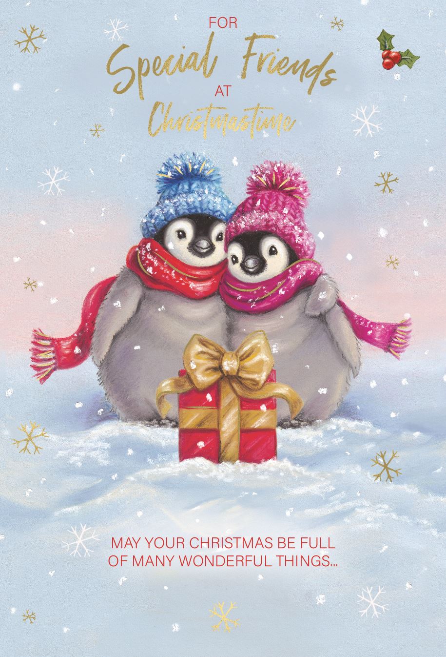 Special friends Christmas card - festive penguins