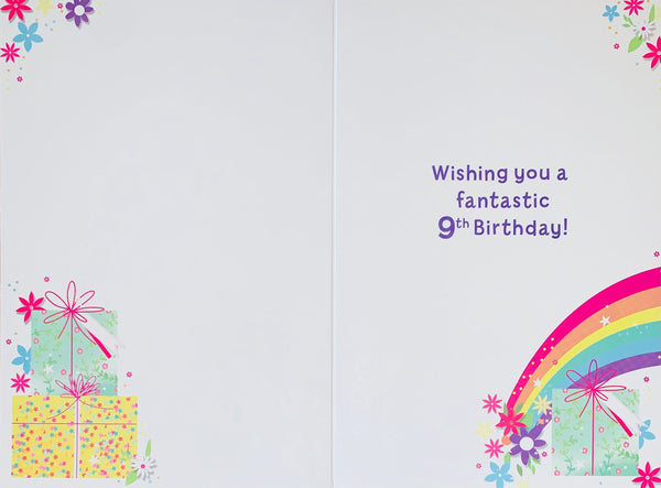 Age 9 birthday card - rainbow