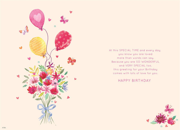 Daughter birthday card- beautiful cake and flowers