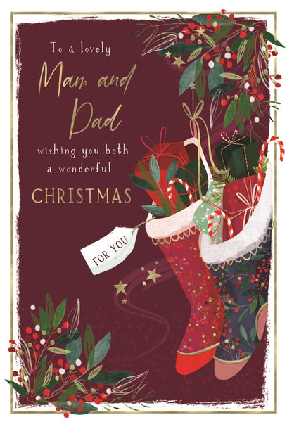 Mam and Dad Christmas card- Xmas stockings