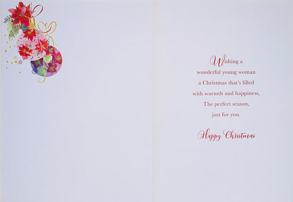 Granddaughter Christmas card- Xmas baubles