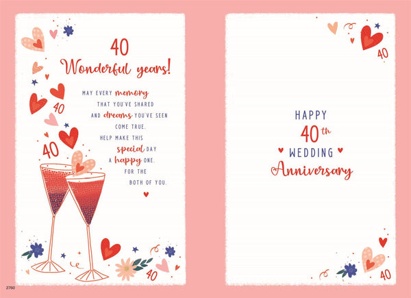 Ruby anniversary card - hearts and drinks