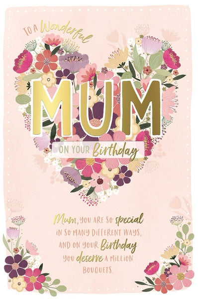 Mum birthday card - floral heart