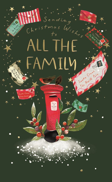 To All the family Christmas card - cute postbox