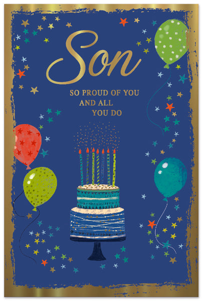 Son birthday card - balloons and cake