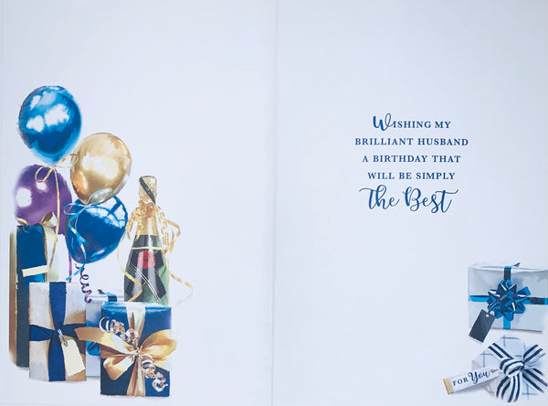 Husband birthday card- gifts and balloons