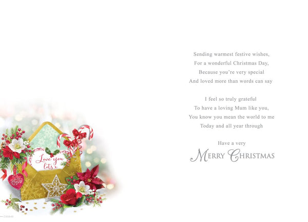 Mum Christmas card - traditional Xmas flowers