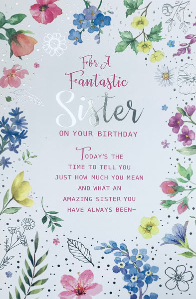 Sister birthday card-flowers, long verse