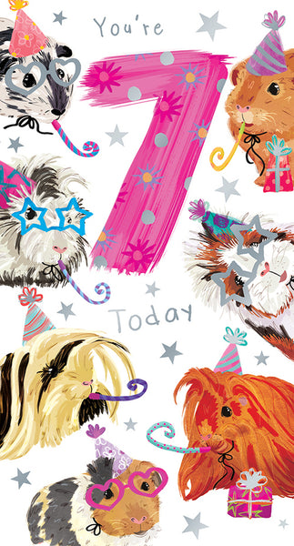 Age 7 birthday card - party Guinea pigs