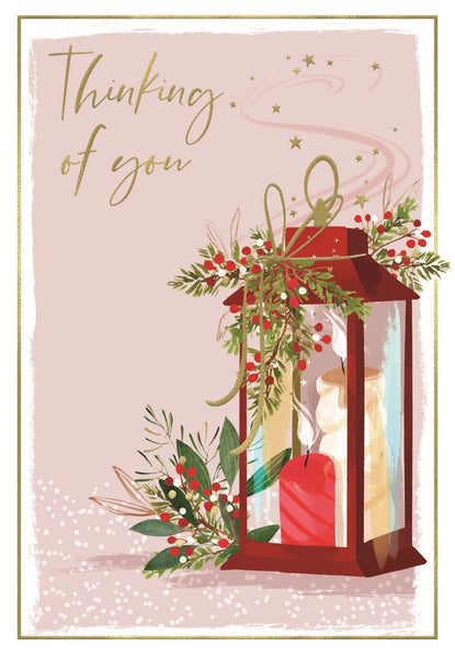 Thinking of you Christmas card - Xmas lantern