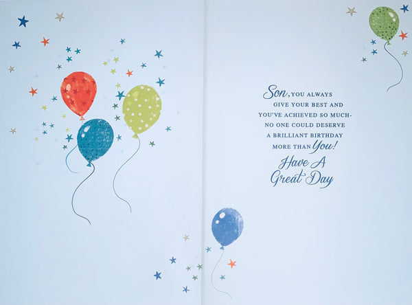 Son birthday card - balloons and cake