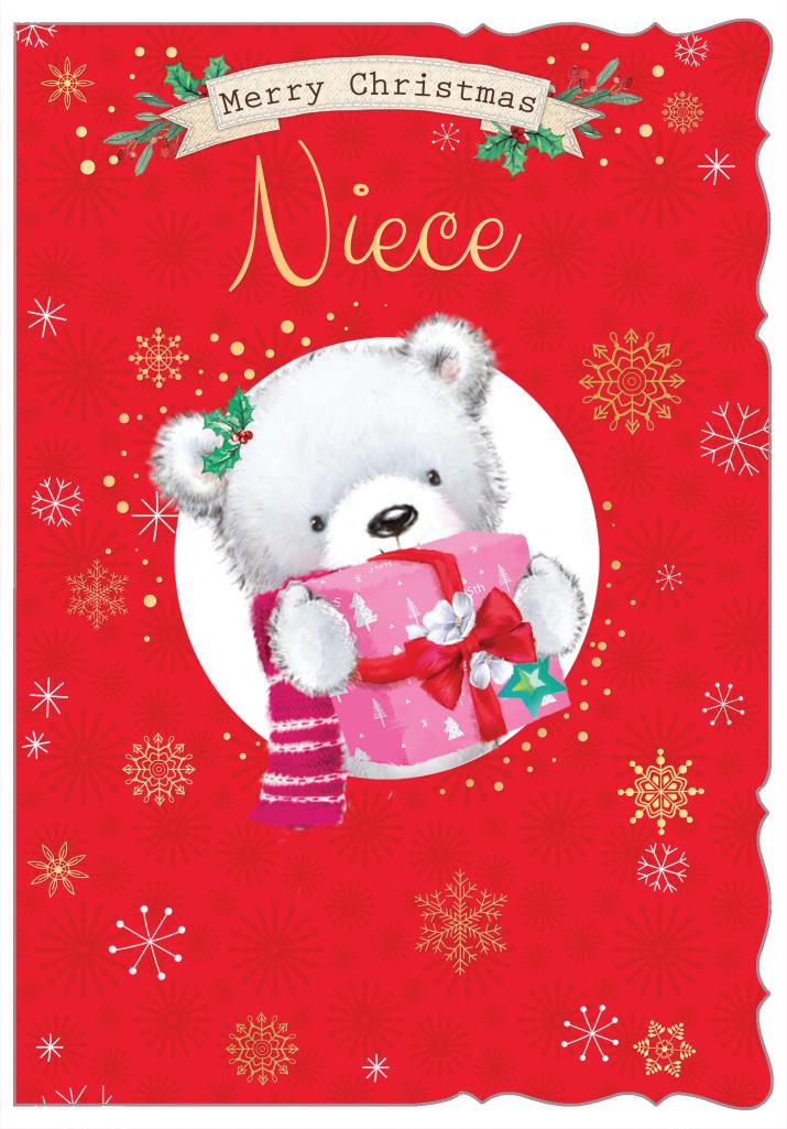 Niece Christmas card - cute Xmas bear