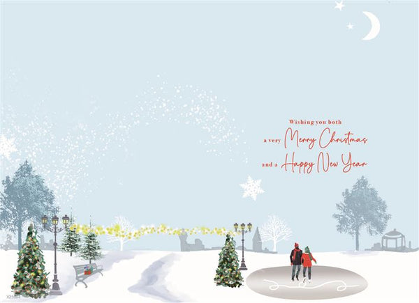 Daughter and boyfriend Christmas card - winter walk