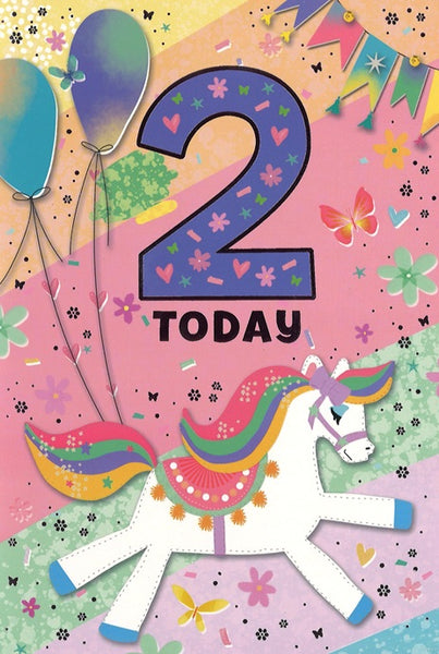 Age 2 birthday card - cute rainbow unicorn