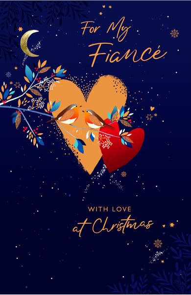 Fiancé Christmas card - festive robins
