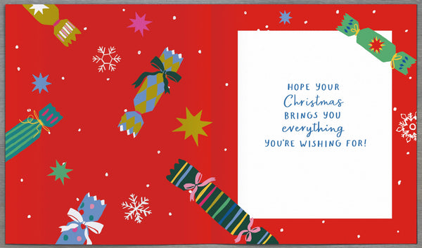 Cousin Christmas card - modern crackers