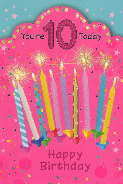 Age 10 birthday card - rainbow candles