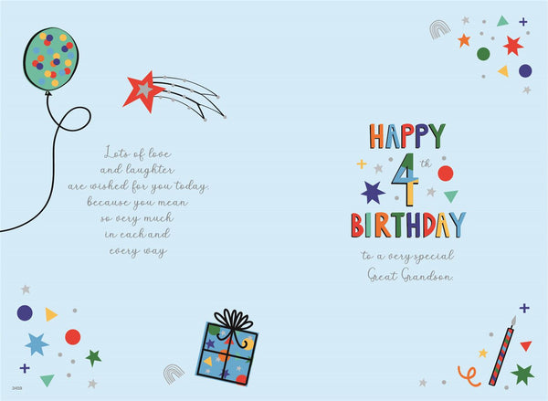 Great-Grandson 4th birthday card - colourful