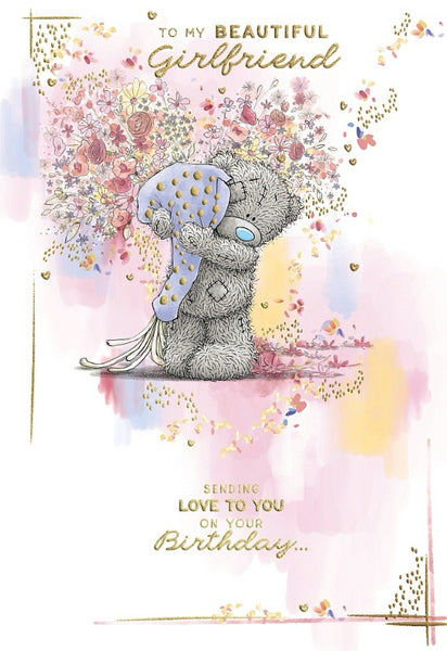 Me to you Girlfriend birthday card- tatty teddy with bouquet