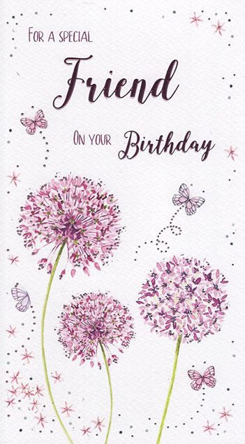 Friend birthday card - flowers and butterflies