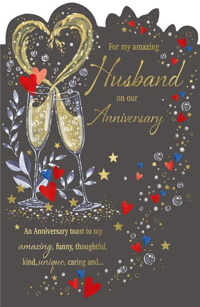Husband anniversary card - anniversary toast- large card