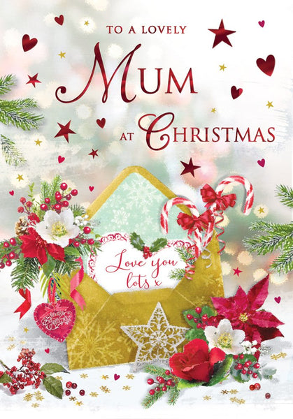 Mum Christmas card - traditional Xmas flowers