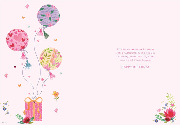 Auntie birthday card - birthday cake and flowers