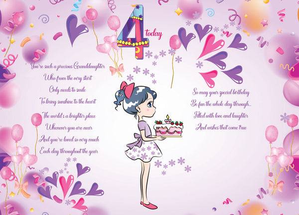 Granddaughter 4th birthday card