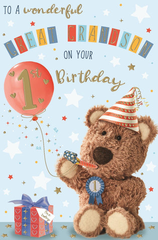 Great-Grandson 1st birthday card - cute bear