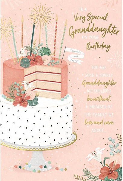 Granddaughter birthday card - cake and flowers
