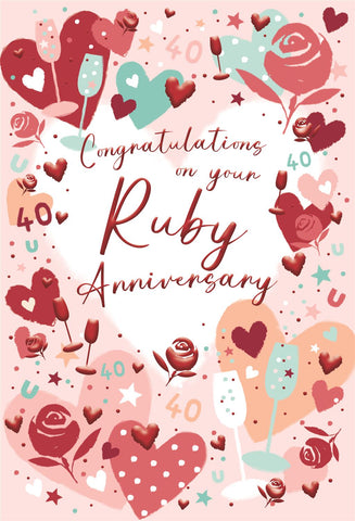 Ruby anniversary card - modern hearts