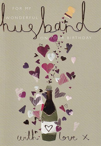 Husband birthday card - Champagne hearts