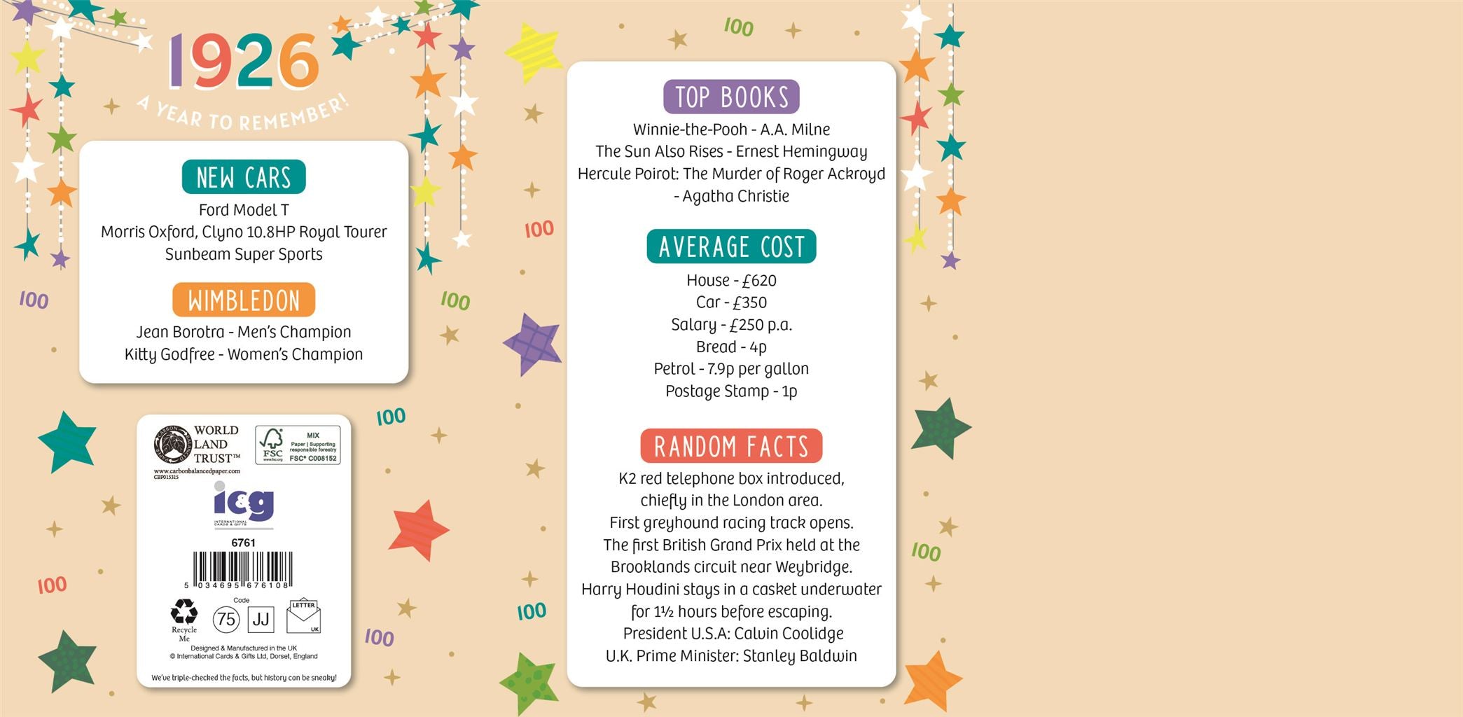 100th birthday card- born in 1926