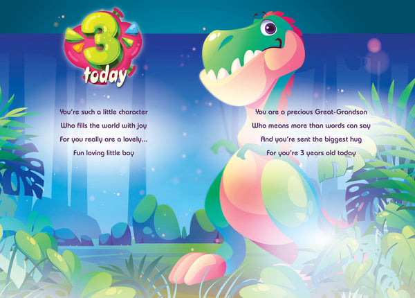 Great-Grandson 3rd birthday card - dinosaur
