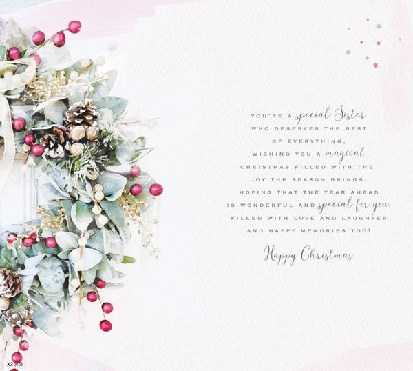 Sister Christmas card- Xmas wreath