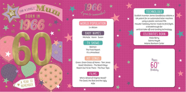 Mum 60th birthday card- Born in 1966