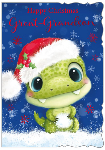 Great Grandson Christmas card - cute dinosaur